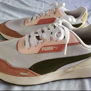 Puma White and Peach Sneakers with Olive Accents